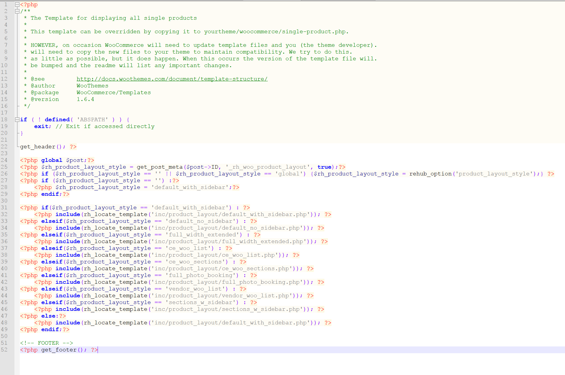 WooCommerce template code for ReHub theme integration"