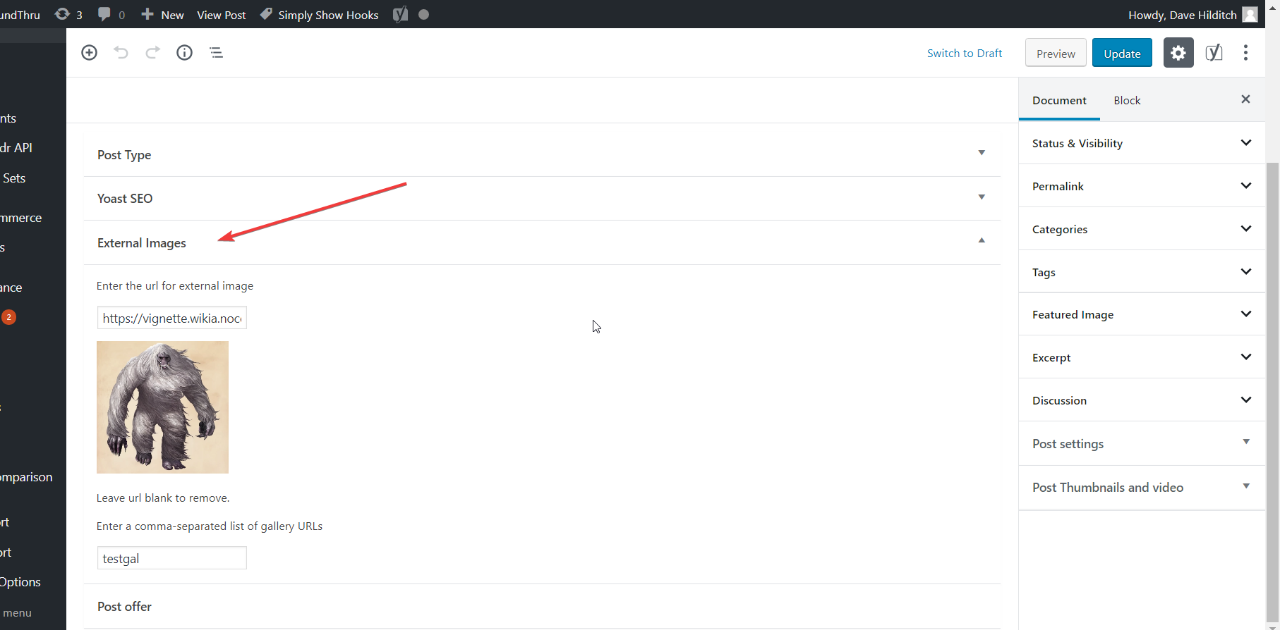 Where can I edit the external image url and gallery URLs in the